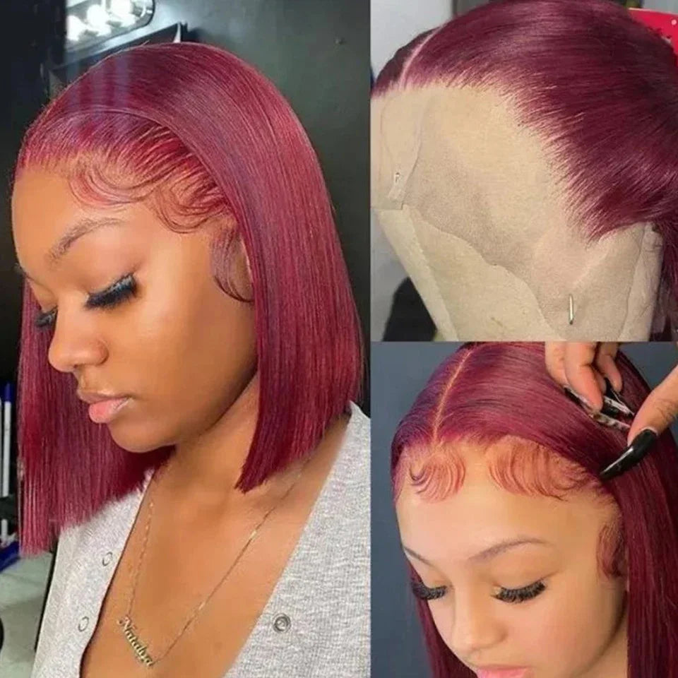Burgundy Transparent Bob Human Hair Wig