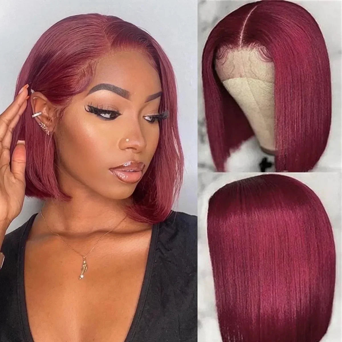 Burgundy Transparent Bob Human Hair Wig