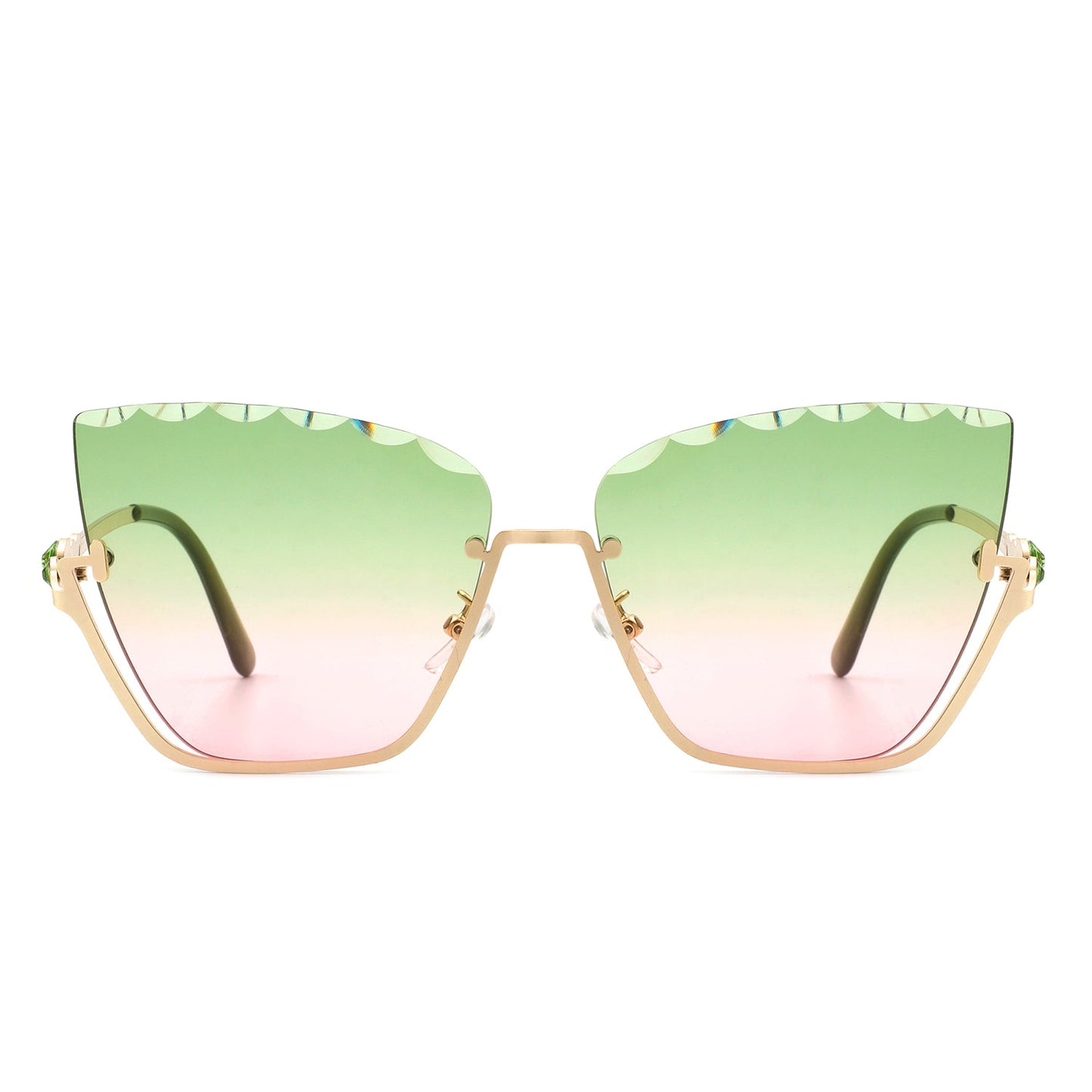 Starfire - Half Frame Square Irregular Tinted Fashion Cat Eye Sunglasses